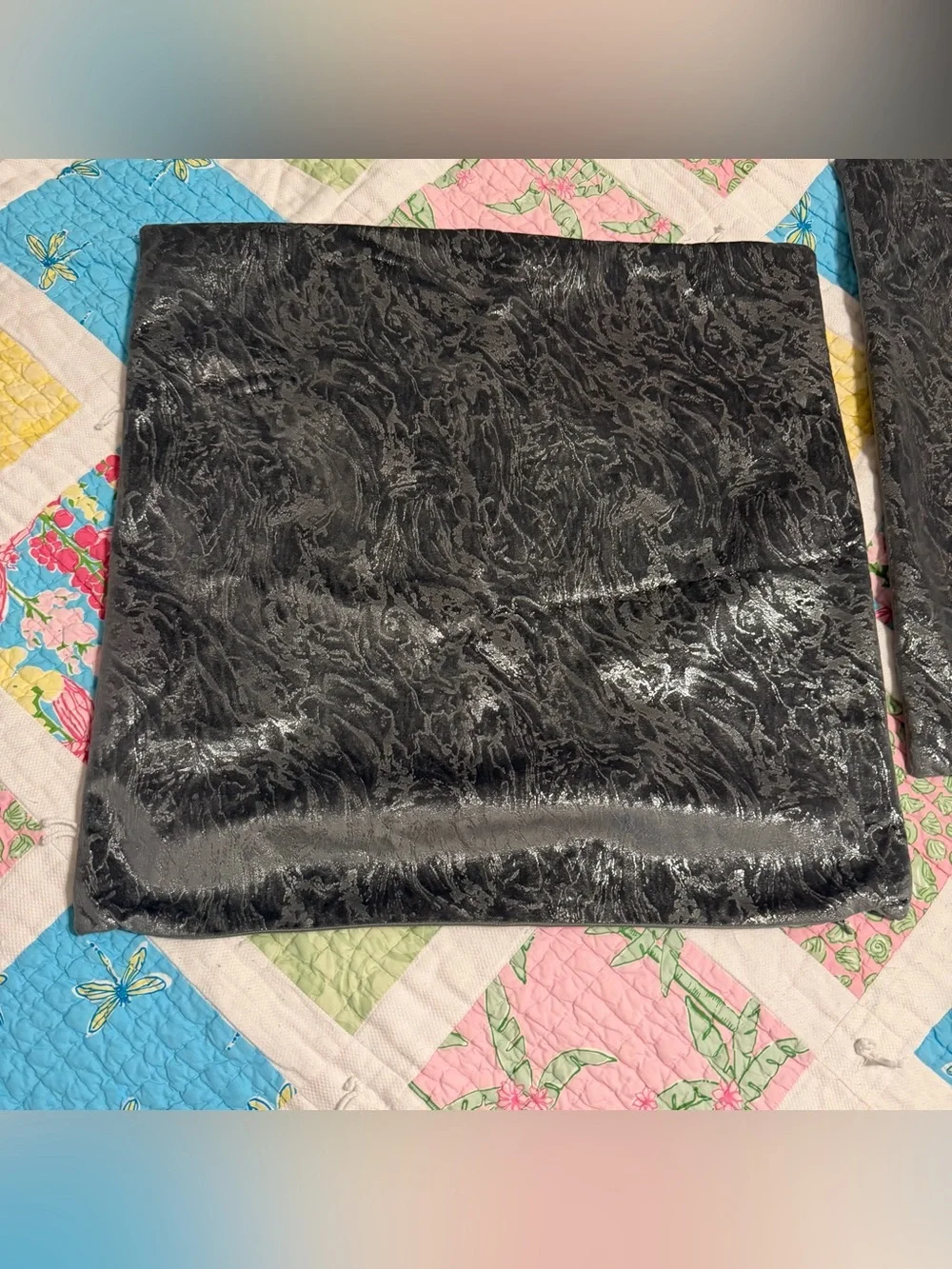 Set of 2 Caldeira Gray Shimmer Marble Velvet Euro Bed Pillow Shams Zip Up 24x24
